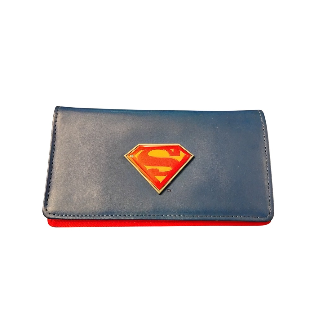 DC Comics Superman Blue Red Checkbook Cover Enameled Shield Logo Faux Leather